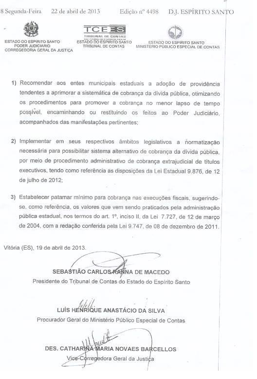 Documento com as recomendações.