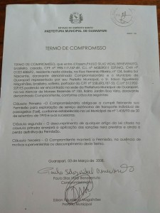 Silas disse que o Termo de Compromisso foi assinado por todos os taxistas e era sobre a uniformização da frota.