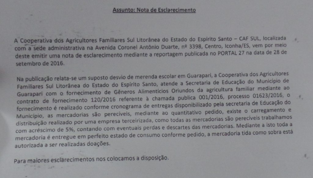 A empresa responsável pela entrega das hortaliças emitiu comunicado sobre o assunto