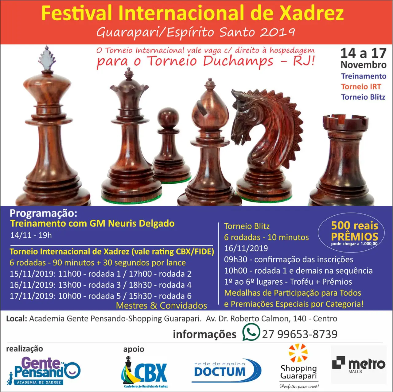 Inscrições abertas para o 1° Torneio de Xadrez e Damas Festimar
